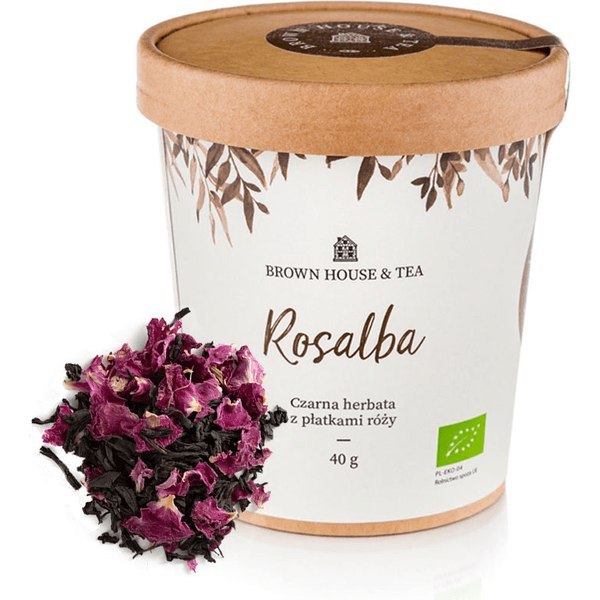 Rosalba - organiczna czarna herbata z płatkami róży, 40 g Brown House & Tea