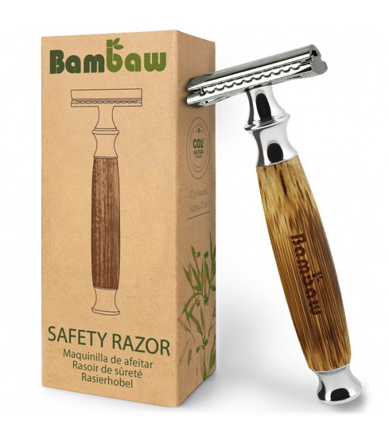 BAMBAW Maszynka do golenia z wymiennymi żyletkami - stal nierdzewna, bambusowy uchwyt 1 szt