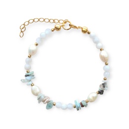 Bransoletka Mare - larimar, perła, kamień księżycowy, hematyt - byNADI