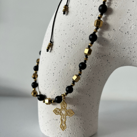 Naszyjnik pleciony z kamieni naturalnych agat - Marbella - NADI