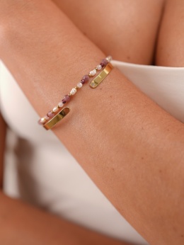 Bransoletka - Lepidolit, Granat, Perła słodkowodna, Kwarc rożwy, Hematyt - byNADI