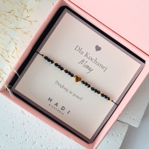 Bransoletka z dedykacją Serce - kwarc czarny | byNADI