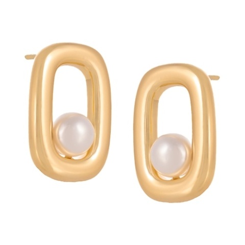 Kolczyki o prostokątnym kształcie z perełką ISOLA złete