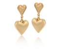 Kolczyki pękate złote serduszka, wiszące na mniejszych serduszkach AURI
