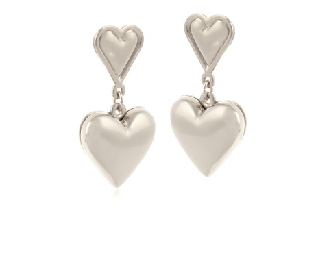 Kolczyki pękate srebrne serduszka, wiszące na mniejszych serduszkach AURI