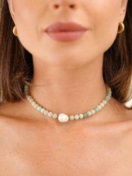 Naszyjnik Lýra - amazonit i perła barokowa | byNADI