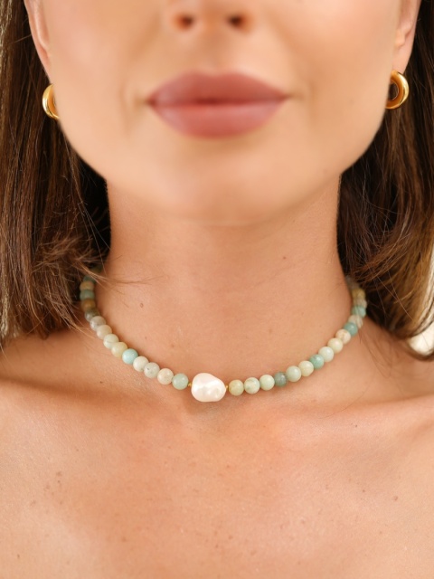 Naszyjnik Lýra - amazonit i perła barokowa | byNADI