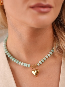 naszyjnik z zamazonitu z sercem stal 316L