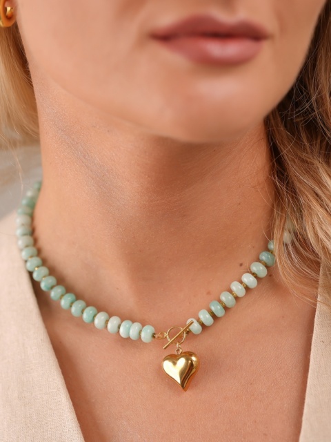 naszyjnik z zamazonitu z sercem stal 316L