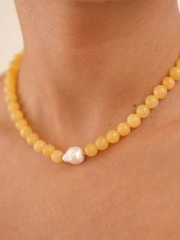naszyjnik z żółtego kalcytu z perłą barokową Maréa