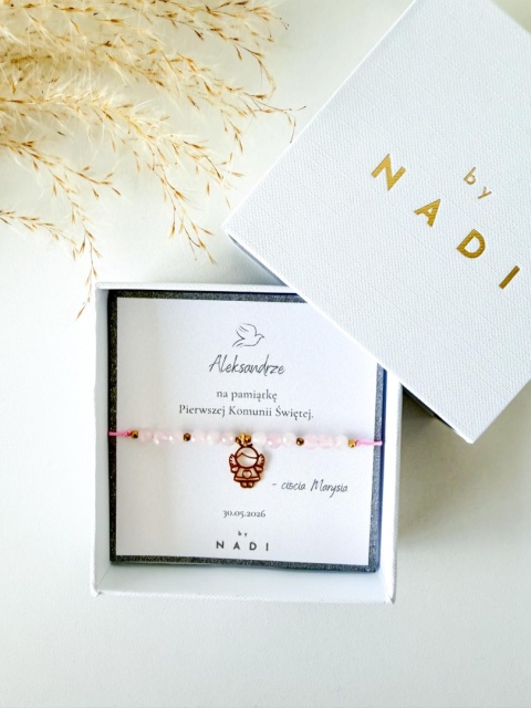 Bransoletka komunijna na bierzmowanie z aniołkeim personalizoana