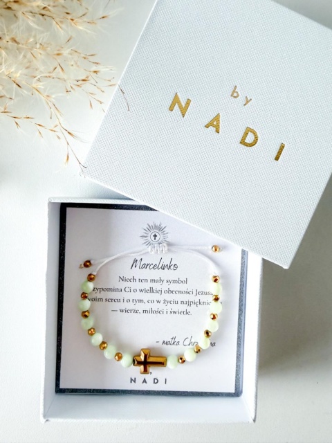 Bransoletka komunijna dla chłopca i dziewczynki z dedykacją - Lumen | by NADI