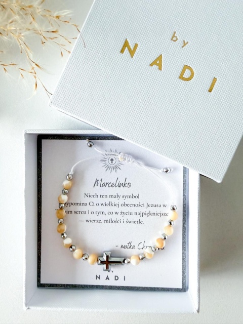 Bransoletka komunijna dla chłopca i dziewczynki z dedykacją - Lumen | by NADI