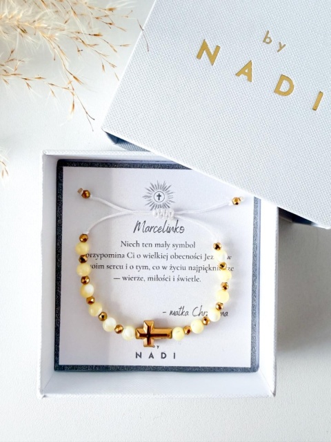 Bransoletka komunijna dla chłopca i dziewczynki z dedykacją - Lumen | by NADI