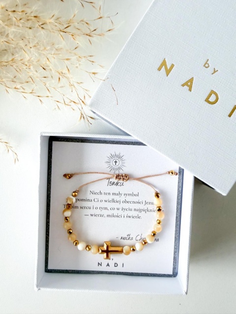 Bransoletka komunijna dla chłopca i dziewczynki z dedykacją - Lumen | by NADI