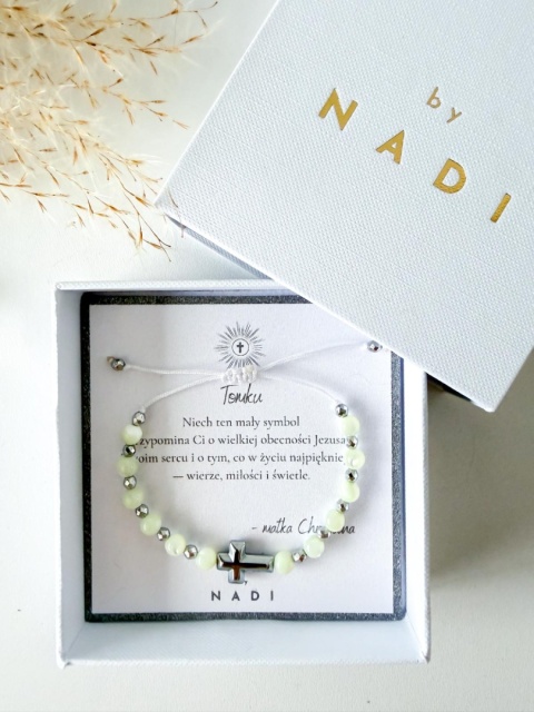 Bransoletka komunijna dla chłopca i dziewczynki z dedykacją - Lumen | by NADI