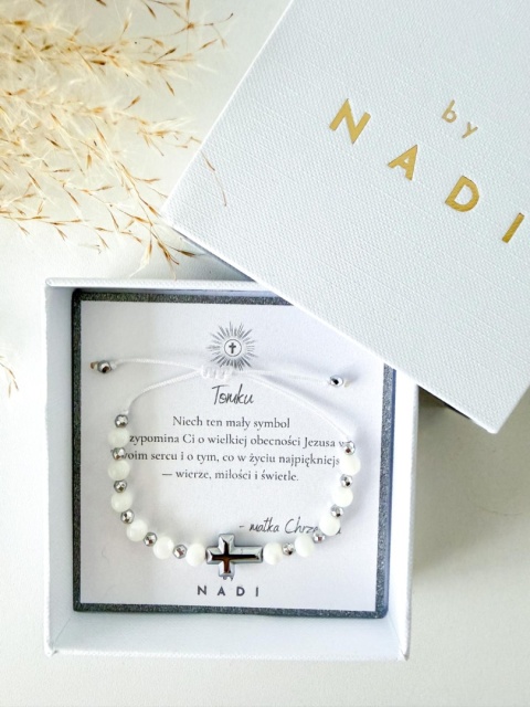 Bransoletka komunijna dla chłopca i dziewczynki z dedykacją - Lumen | by NADI