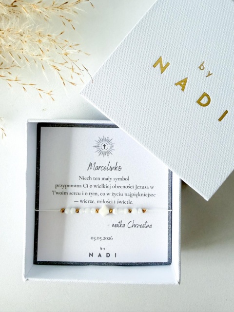 Bransoletka komunijna dla dziewczynki z dedykacją – Happy | by NADI