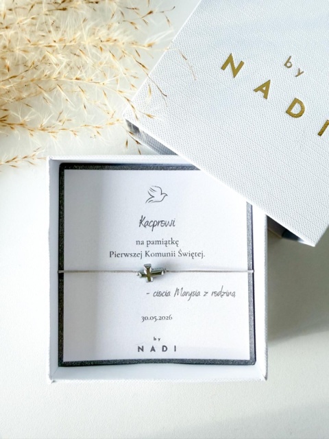 Bransoletka komunijna dla dziewczynki i chłopca z dedykacją – Alba | by NADI