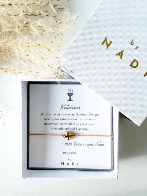 Bransoletka komunijna dla dziewczynki i chłopca z dedykacją – Alba | by NADI