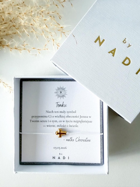 Bransoletka komunijna dla dziewczynki i chłopca z dedykacją – Alba | by NADI