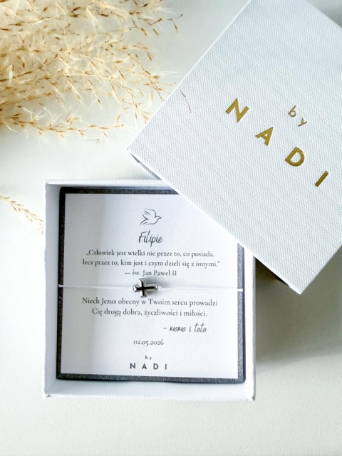 Bransoletka komunijna dla dziewczynki i chłopca z dedykacją – Alba | by NADI