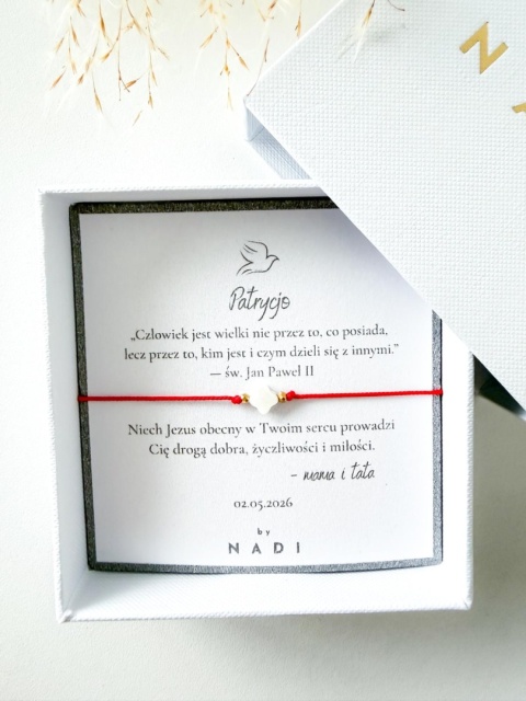 Bransoletka komunijna dla dziewczynki z dedykacją – Elia | by NADI